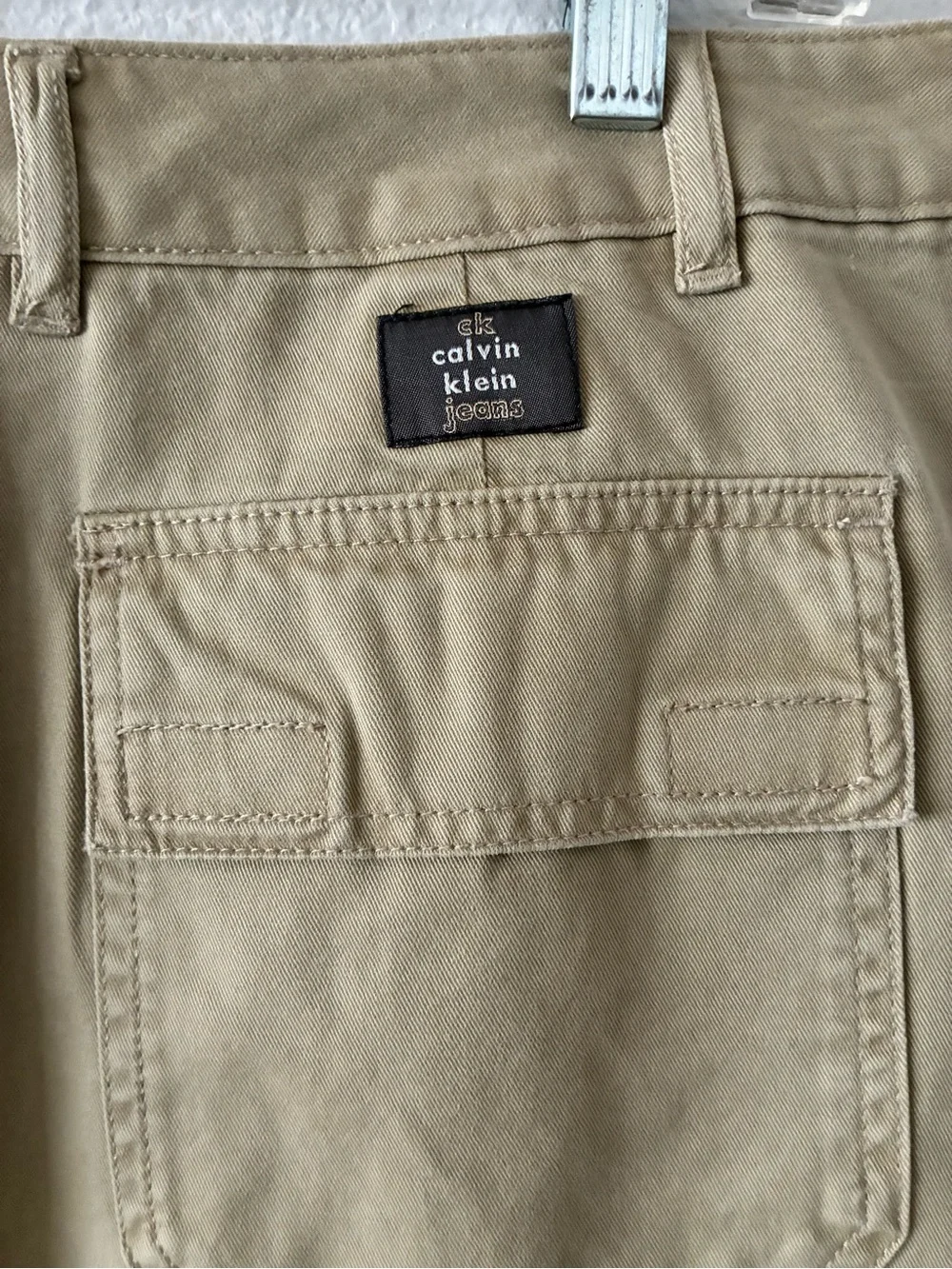 VTG 90s CK JEANS 13 Calvin Klein Khaki Utility Cargo Skirt 💯 Cotton EUC